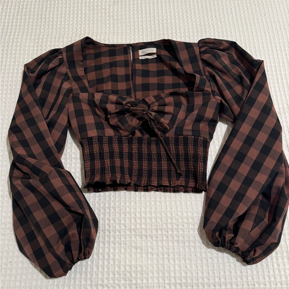 Urban outfitters Plaid Long Sleeve Crop Top